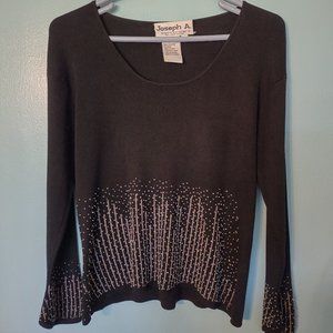 Joseph A 100% silk beaded black scoop necked, long-sleeved sweater, size XL